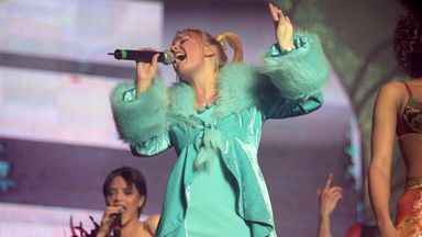 Emma Bunton 'Baby Spice', performing at the Spice Girls first of eight shows at London's Wembley Arena in April 1998  